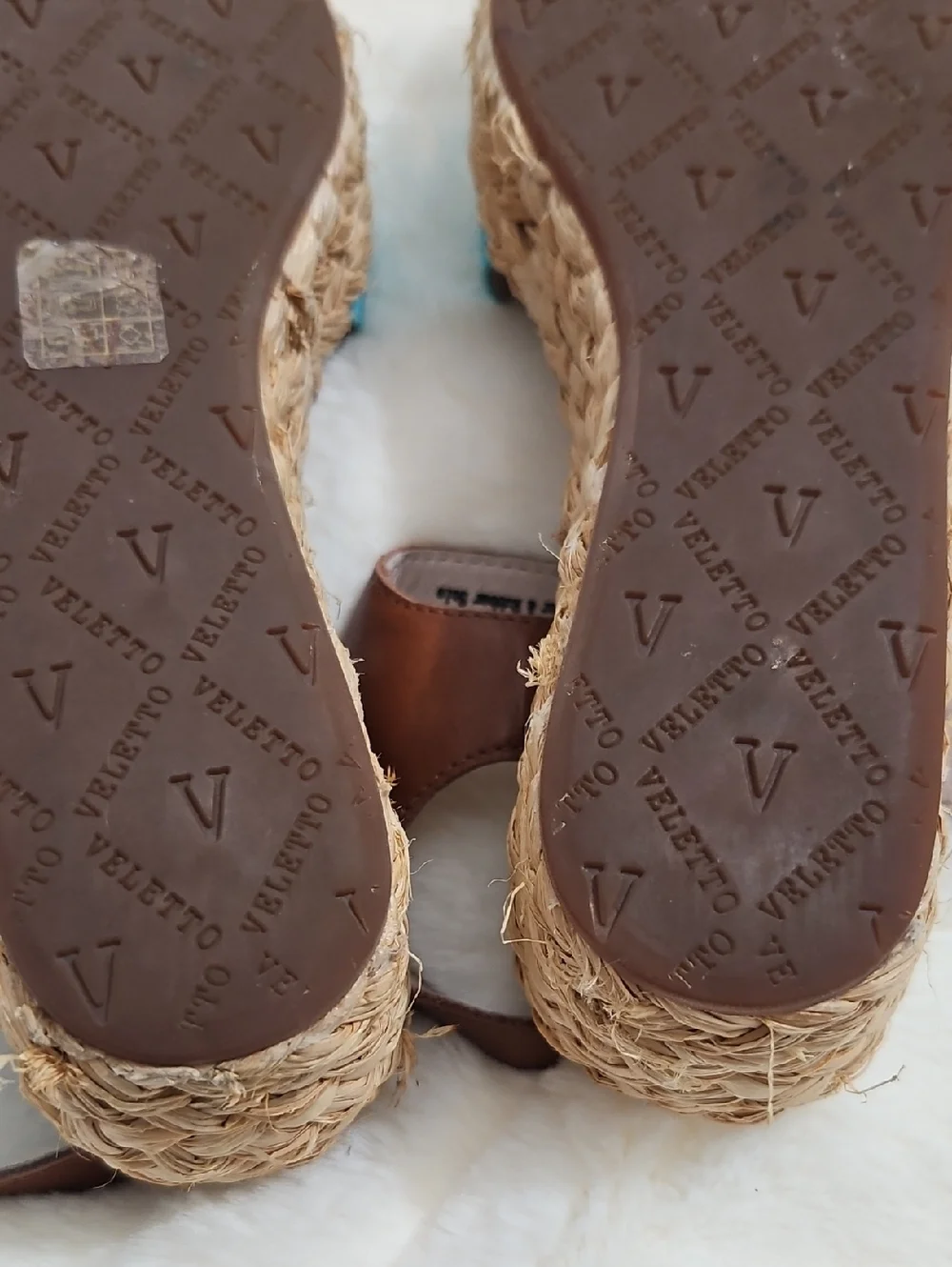 Veletto Platform Sandals Size 38 Turquoise Blue Leather Espadrille Wedge